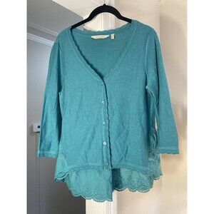 Soft Surroundings Size Small Lace Cardigan Buttons Cotton Blend Teal